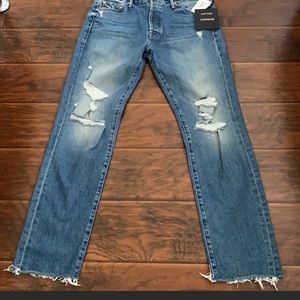 Mother The Trickster Skimp Fray Distressed Ripped Denim Jeans